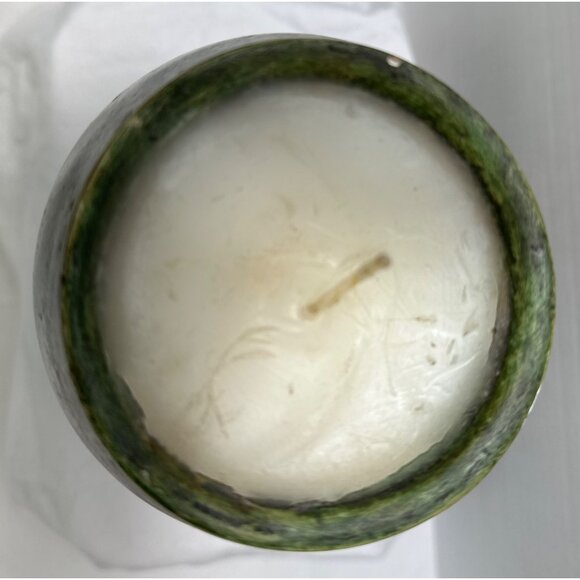 Handcrafted Large Green & Cream Scented Pillar Candle With Rustic Finish - Picture 3 of 7